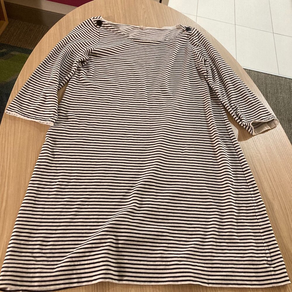 J. Crew Black and White Striped Dress Medium Long Sleeve Short Casual Neutral